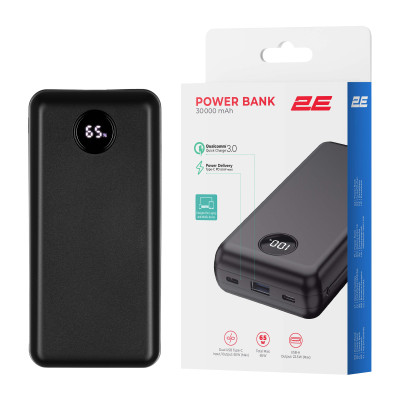 Акумулятор портативний літій-іонний Power Bank 2E 30000мА·год, 65Вт, PD, QC, чорний Акумулятор портативний літій-іонний Power Bank 2E 30000мА·год, 65Вт, PD, QC, чорний