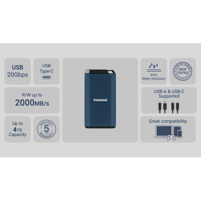 Портативний SSD Transcend 1TB USB 3.2 Gen 2x2 Type-C ESD410C R2000/W2000MB/s