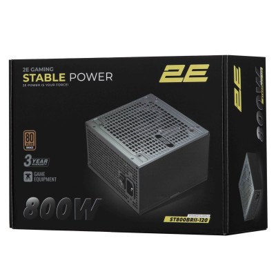 Блок живлення 2E GAMING Stable Power Pro ATX3.1 GEN5.0 (800W), >85%, 80+ Bronze, 120мм, 1xMB 24pin(20+4), 2xCPU 8pin(4+4), 3xMolex, 6xSATA, 4xPCIe 8pin(6+2), 1xPCIe GEN5 16pin