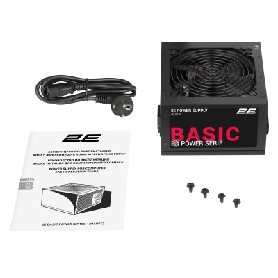 Блок живлення 2E Basic Power  (400W), >80%, 120мм, 1xMB 24pin(20+4), 1xCPU 8pin(4+4), 3xMolex, 4xSATA, 1xPCIe 8pin(6+2)