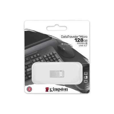 Накопичувач Kingston  128GB USB 3.2 Type-A Gen1 DT Micro R200MB/s Metal