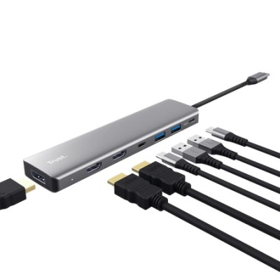 Адаптер Trust Dalyx 7in1 USB-C> 2xUSB-А 3.2/2xUSB-С/2xHDMI/Display Port, Алюміній, 0.16м, Сірий Адаптер Trust Dalyx 7in1 USB-C> 2xUSB-А 3.2/2xUSB-С/2xHDMI/Display Port, Алюміній, 0.16м, Сірий