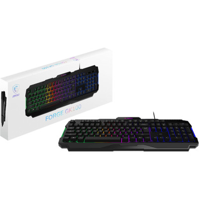 Клавіатура мембранна MSI FORGE GK100 104key, USB-A, EN/UKR/RU, ColorLED, чорний