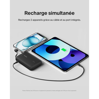 Акумулятор портативний літій-іонний Power Bank Belkin 10000мА·год, 20Вт, з інтегрованим кабелем USB-C, чорний Акумулятор портативний літій-іонний Power Bank Belkin 10000мА·год, 20Вт, з інтегрованим кабелем USB-C, чорний