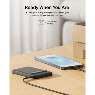 Акумулятор портативний літій-іонний Power Bank Belkin 5000мА·год, 20Вт PD/Qi2 15Вт, Magnetic Kickstand, чорний