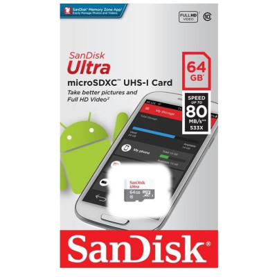 Карта пам'яті SanDisk microSD 64GB C10 UHS-I R100MB/s Ultra Карта пам'яті SanDisk microSD 64GB C10 UHS-I R100MB/s Ultra