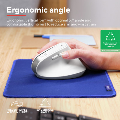 Миша Trust Bayo+ Multidevice Ergonomic, BT/WL/USB-A, біла Миша Trust Bayo+ Multidevice Ergonomic, BT/WL/USB-A, біла