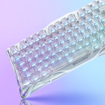 Клавіатура механічна GravaStar Mercury K1 Lite 80keys, GravaStar x BSUN Grey, BT/WL/USB, RGB, Crystal Aurora