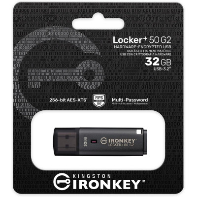 Накопичувач Kingston   32GB USB 3.2 Type-A Gen1 IronKey Locker+ 50 G2