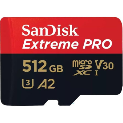 Карта пам'яті SanDisk microSD 512GB C10 UHS-I U3 R200/W140MB/s Extreme Pro V30 + SD Карта пам'яті SanDisk microSD 512GB C10 UHS-I U3 R200/W140MB/s Extreme Pro V30 + SD