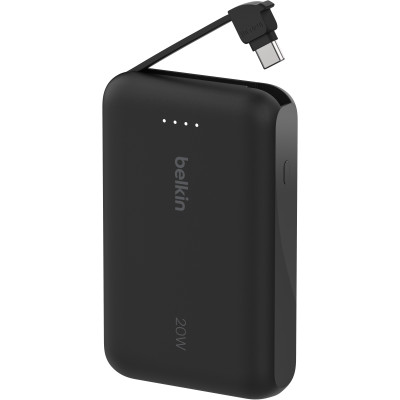 Акумулятор портативний літій-іонний Power Bank Belkin 10000мА·год, 20Вт, з інтегрованим кабелем USB-C, чорний Акумулятор портативний літій-іонний Power Bank Belkin 10000мА·год, 20Вт, з інтегрованим кабелем USB-C, чорний