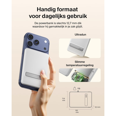 Аккумулятор портативный литий-ионный Power Bank Belkin 5000мА·ч, 20Вт PD/Qi2 15Вт, Magnetic Kickstand, белый