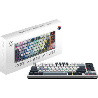Клавіатура механічна MSI FORGE GK600 TKL W SKY UA 104key, mechanical Linear, USB-A, Wireless, Bluetooth, EN/UKR/RU, RGB, білий Клавіатура механічна MSI FORGE GK600 TKL W SKY UA 104key, mechanical Linear, USB-A, Wireless, Bluetooth, EN/UKR/RU, RGB, білий