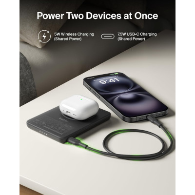 Акумулятор портативний літій-іонний Power Bank Belkin 5000мА·год, 15Вт/Qi2 7.5Вт, Slim Magnetic Ring, чорний