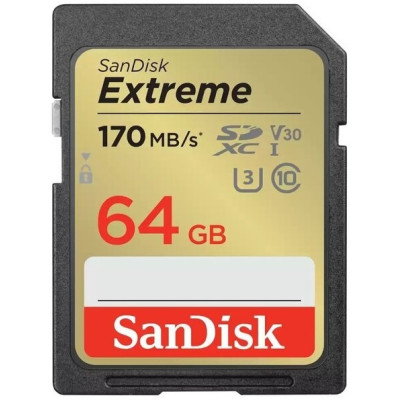 Карта пам'яті SanDisk SD 64GB C10 UHS-I U3 R170/W80MB/s Extreme V30 Карта пам'яті SanDisk SD 64GB C10 UHS-I U3 R170/W80MB/s Extreme V30