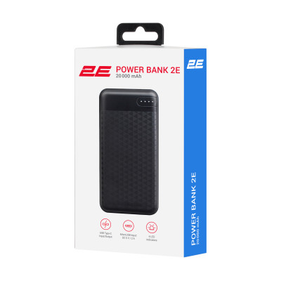 Акумулятор портативний літій-іонний Power Bank 2E 20000мА·год, PD, QC 18Вт, чорний Акумулятор портативний літій-іонний Power Bank 2E 20000мА·год, PD, QC 18Вт, чорний
