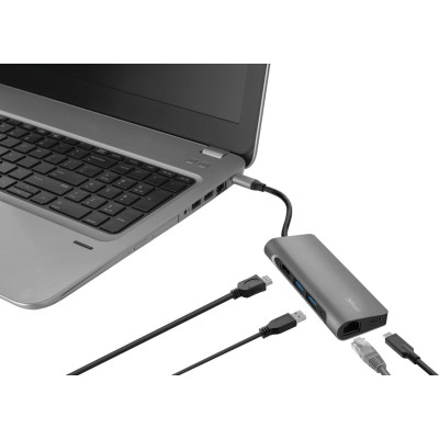 Хаб Trust Dalyx 7-IN-1 USB-С > 2xUSB-А 3.2/USB-С/HDMI/Ehernet/SD/microSD, Алюміній, 0.25м, Сірий