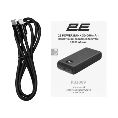 Акумулятор портативний літій-іонний Power Bank 2E 30000мА·год, 65Вт, PD, QC, чорний Акумулятор портативний літій-іонний Power Bank 2E 30000мА·год, 65Вт, PD, QC, чорний