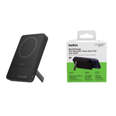Акумулятор портативний літій-іонний Power Bank Belkin 10000мА·год, 30Вт PD/Qi2 15Вт, Magnetic Kickstand, чорний Акумулятор портативний літій-іонний Power Bank Belkin 10000мА·год, 30Вт PD/Qi2 15Вт, Magnetic Kickstand, чорний