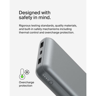 Акумулятор портативний літій-іонний Power Bank Belkin 20000мА·год, 15Вт, 2хUSB-A/USB-C, cірий Акумулятор портативний літій-іонний Power Bank Belkin 20000мА·год, 15Вт, 2хUSB-A/USB-C, cірий