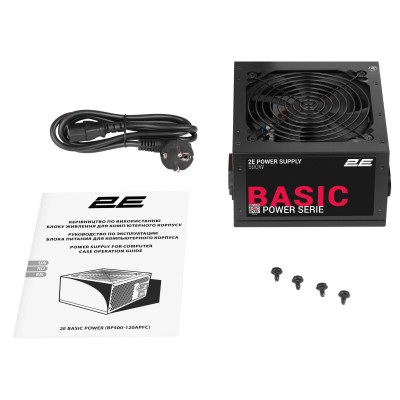 Блок живлення 2E Basic Power  (500W), >80%, 120мм, 1xMB 24pin(20+4), 1xCPU 8pin(4+4), 3xMolex, 4xSATA, 2xPCIe 8pin(6+2)