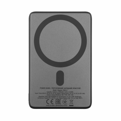 Акумулятор портативний літій-іонний Power Bank 2E Slim Wireless QI 5000мА·год, 18Вт, PD, сірий