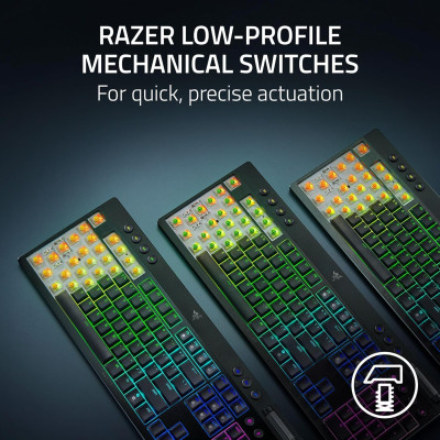 Клавіатура механічна BlackWidow V4 Low-profile HyperSpeed, 104key, Yellow Switch, USB-A/WL/BT, EN, RGB, чорний