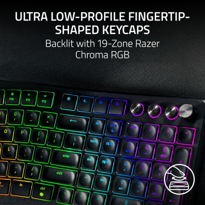 Клавіатура мембранна Razer Pro Type Ergo, 118key, USB-A/WL/BT, EN, RGB, чорний