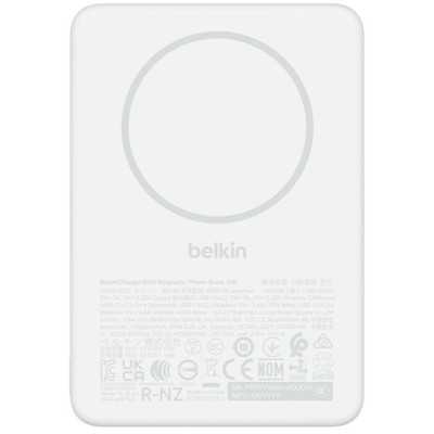 Акумулятор портативний літій-іонний Power Bank Belkin 10000мА·год, 20Вт PD/Qi2 7.5Вт, Slim Magnetic, білий Акумулятор портативний літій-іонний Power Bank Belkin 10000мА·год, 20Вт PD/Qi2 7.5Вт, Slim Magnetic, білий