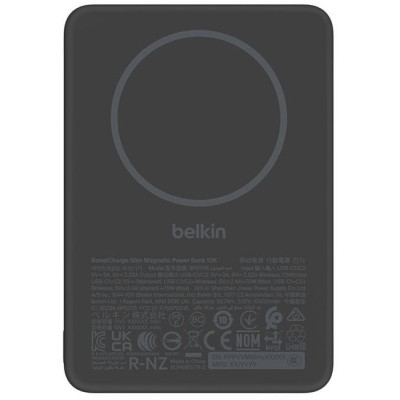 Акумулятор портативний літій-іонний Power Bank Belkin 10000мА·год, 15Вт, Slim Magnetic, чорний Акумулятор портативний літій-іонний Power Bank Belkin 10000мА·год, 15Вт, Slim Magnetic, чорний