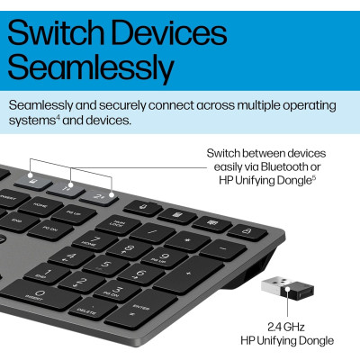 Клавіатура мембранна HP 720 Multi-Device Rechargeable, 109key, WL/BT, EN/UK, чорний