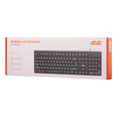 Клавіатура мембранна 2E KS131 104key, USB-A, EN/UK, чорний
