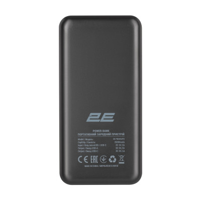 Акумулятор портативний літій-іонний Power Bank 2E 20000мА·год, PD, QC 18Вт, чорний Акумулятор портативний літій-іонний Power Bank 2E 20000мА·год, PD, QC 18Вт, чорний
