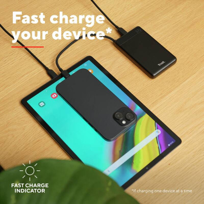 Акумулятор портативний літій-іонний power bank Trust Fiera, 10000мА·год, 2хUSB-C, 20W, PD/QC 3.0, чорний