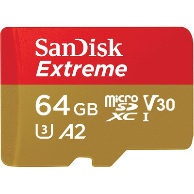 Карта пам'яті SanDisk microSD 64GB C10 UHS-I U3 R170/W80MB/s Extreme V30 + SD Карта пам'яті SanDisk microSD 64GB C10 UHS-I U3 R170/W80MB/s Extreme V30 + SD