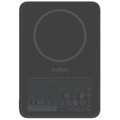 Акумулятор портативний літій-іонний Power Bank Belkin 10000мА·год, 20Вт/Qi2 7.5Вт, Slim Magnetic Ring, чорний Акумулятор портативний літій-іонний Power Bank Belkin 10000мА·год, 20Вт/Qi2 7.5Вт, Slim Magnetic Ring, чорний