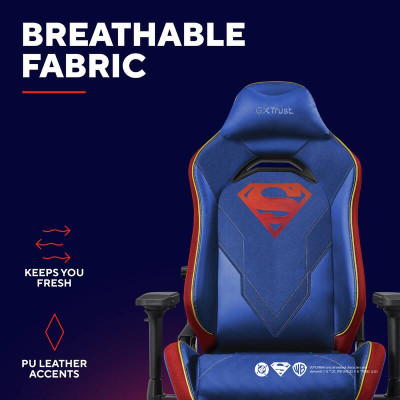 Крісло Trust GXT721SM Ruya Pro Superman edition, ПУ шкіра, Foldable Armrests, синій