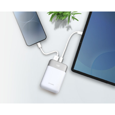 Акумулятор портативний літій-іонний Power Bank D-Link 10000мА*год 18Вт 1xUSB-A, 1xUSB-C, білий Акумулятор портативний літій-іонний Power Bank D-Link 10000мА*год 18Вт 1xUSB-A, 1xUSB-C, білий