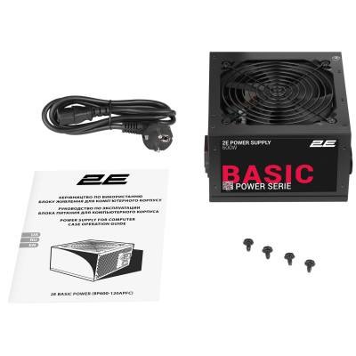 Блок живлення 2E Basic Power  (600W), >80%, 120мм, 1xMB 24pin(20+4), 1xCPU 8pin(4+4), 3xMolex, 4xSATA, 2xPCIe 8pin(6+2)
