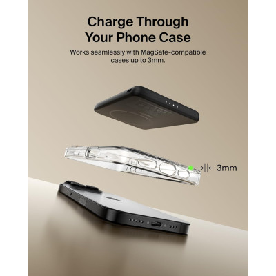 Акумулятор портативний літій-іонний Power Bank Belkin 5000мА·год, 15Вт/Qi2 7.5Вт, Slim Magnetic Ring, чорний