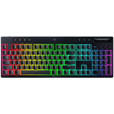 Клавіатура механічна Razer BlackWidow V4 Low-profile HyperSpeed, 104key, Green Switch, USB-A/WL/BT, EN, RGB, чорний Клавіатура механічна Razer BlackWidow V4 Low-profile HyperSpeed, 104key, Green Switch, USB-A/WL/BT, EN, RGB, чорний