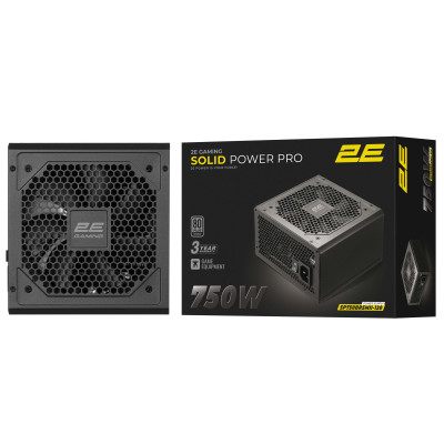 Блок живлення 2E GAMING Solid Power Pro ATX3.1 GEN5.0  (750W), >85%, 80+ Bronze, 120мм, 1xMB 24pin(20+4), 2xCPU 8pin(4+4), 3xMolex, 6xSATA, 4xPCIe 8pin(6+2), 1xPCIe GEN5 16pin, Semi Modular