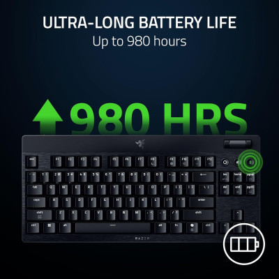 Клавіатура механічна Razer BlackWidow V4 Low-profile TKL HyperSpeed, 87key, Yellow Switch, USB-A/WL/BT, EN, RGB, чорний