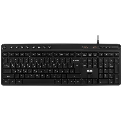 Клавіатура мембранна 2E KS1100 104key, 2xUSB HUB, USB-A, EN/UK, чорний