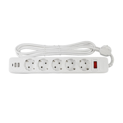 Мережевий фільтр із заземленням 5*3 метра, 2USB A + 1USB C, білий Мережевий фільтр із заземленням 5*3 метра, 2USB A + 1USB C, білий