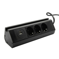 Меблева розетка кухонна горизонтальна з кабелем 3x16А, USB A+C 3.4А, чорний