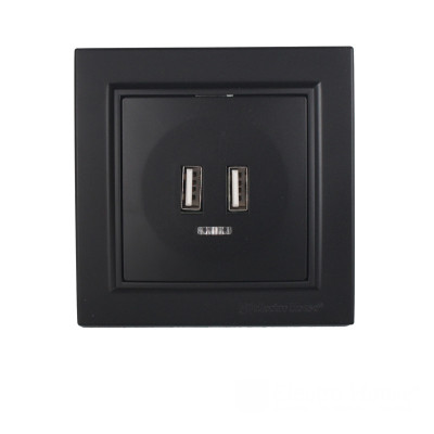 Розетка USB (2 порти) 2A, Enzo бездоганний графіт Розетка USB (2 порти) 2A, Enzo бездоганний графіт