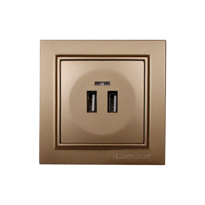 Розетка USB (2 порти) 2A, Enzo розкішне золото Розетка USB (2 порти) 2A, Enzo розкішне золото