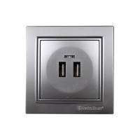 Розетка USB (2 порти) 2A, Enzo срібний камінь Розетка USB (2 порти) 2A, Enzo срібний камінь
