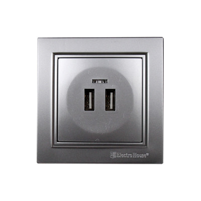 Розетка USB (2 порти) 2A, Enzo срібний камінь Розетка USB (2 порти) 2A, Enzo срібний камінь